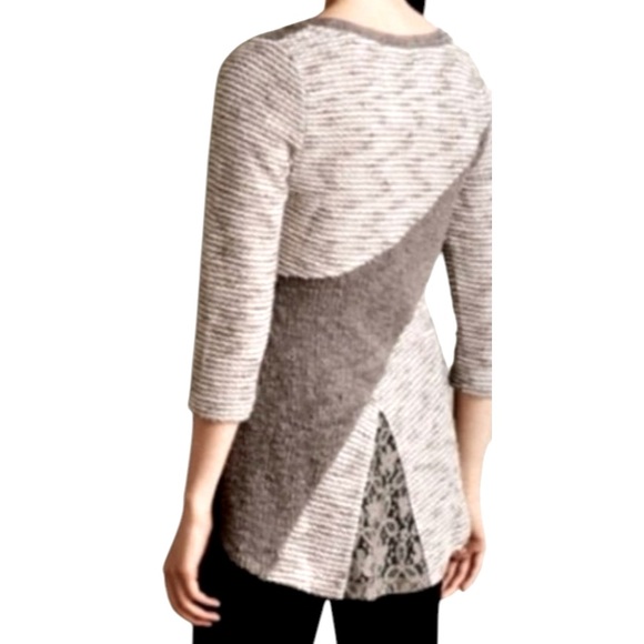 Anthropologie Angel Of The North Lace Inset Mixed Media Striped Sweater Size M - Picture 2 of 13